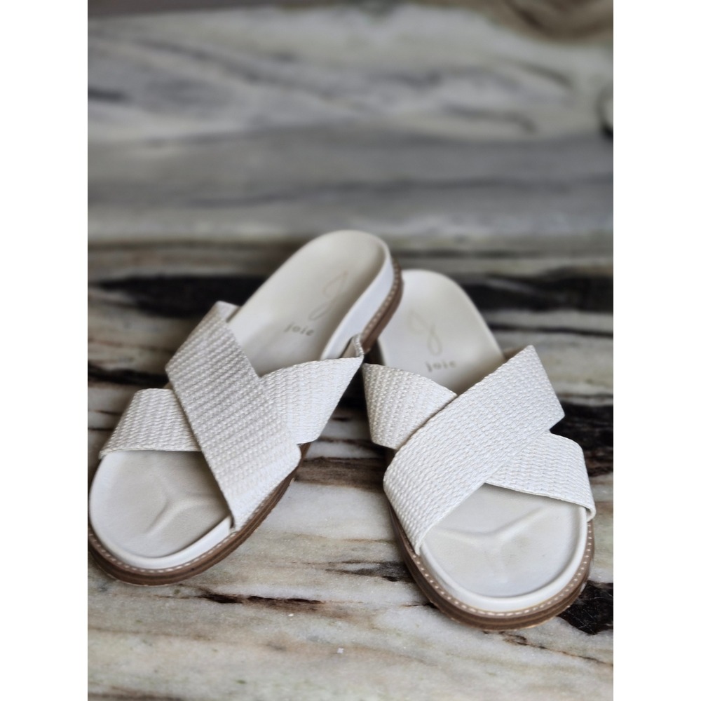 Joie Nell Womens Crisscross Slide Sandals Off-White Textured Flat 6.5M Coastal
